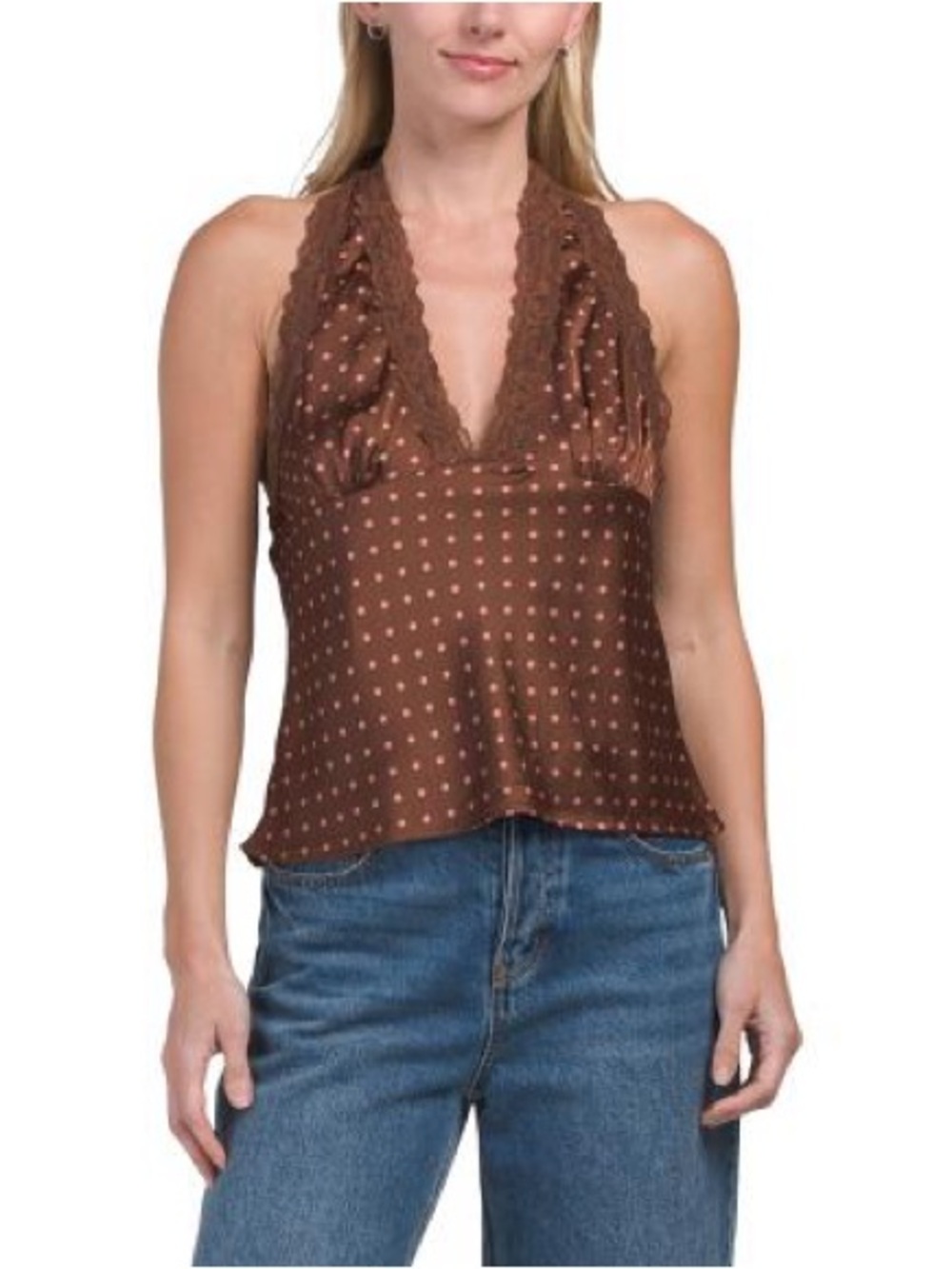 Sans Souci polka dot lace trim halter top size XL